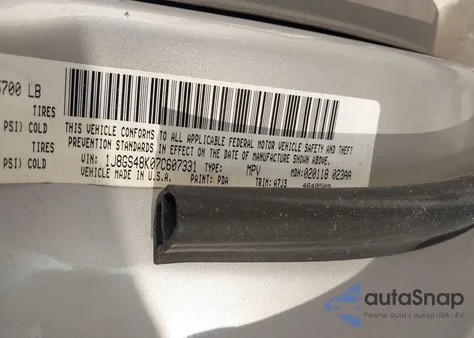 2007 Jeep Grand Cherokee Laredo z USA, uszkodzony, nr VIN 1J8GS48K07C607331